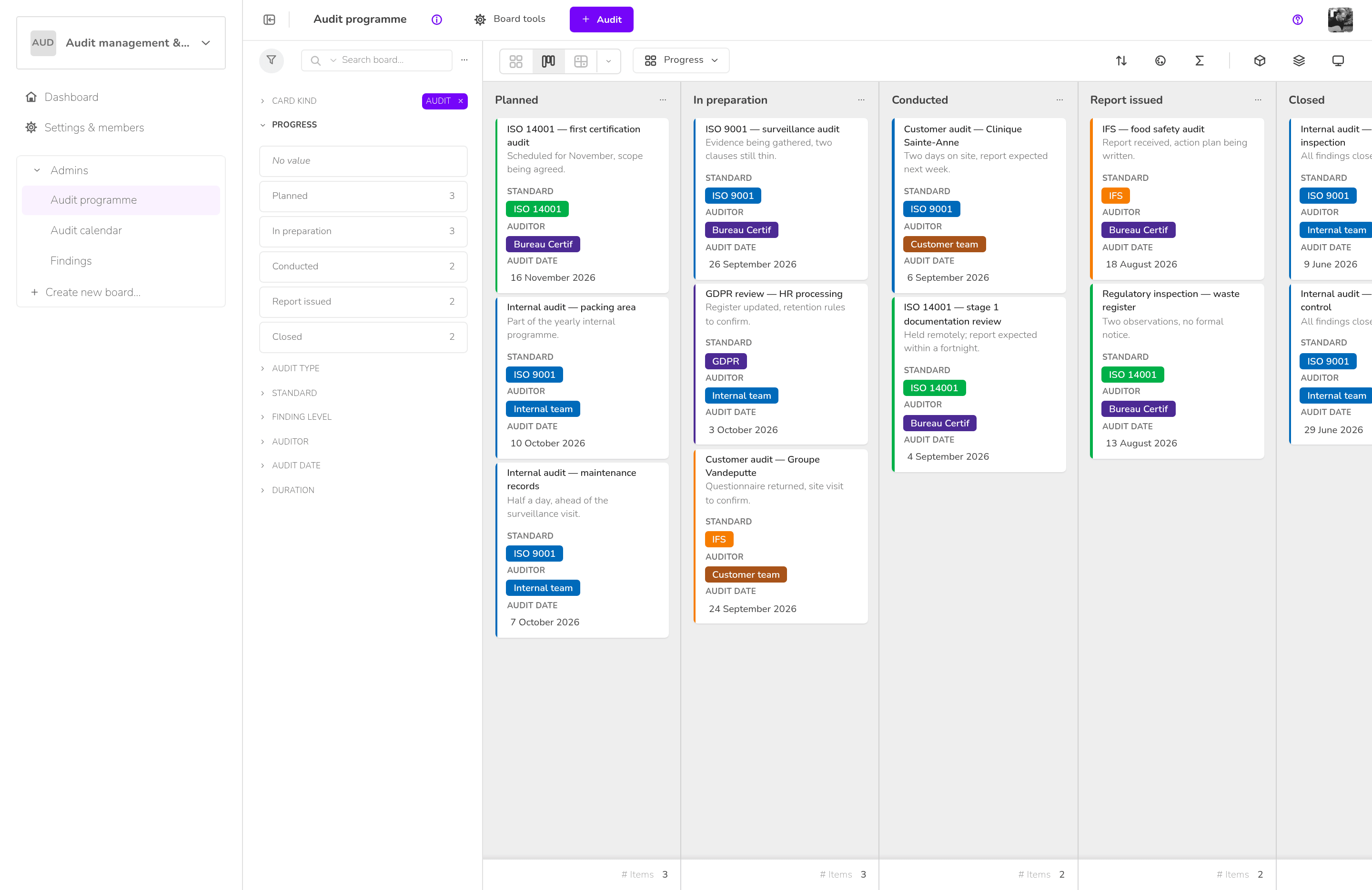 Klaro Cards — Audit management & compliance