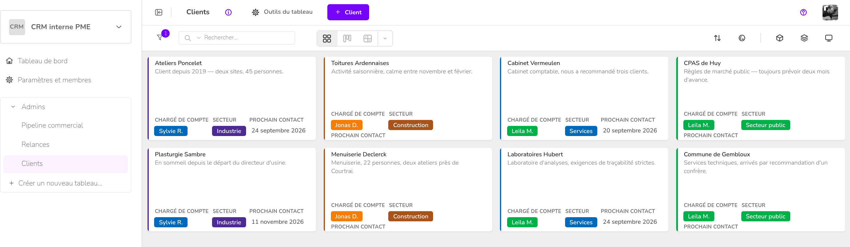 CRM interne PME — Clients