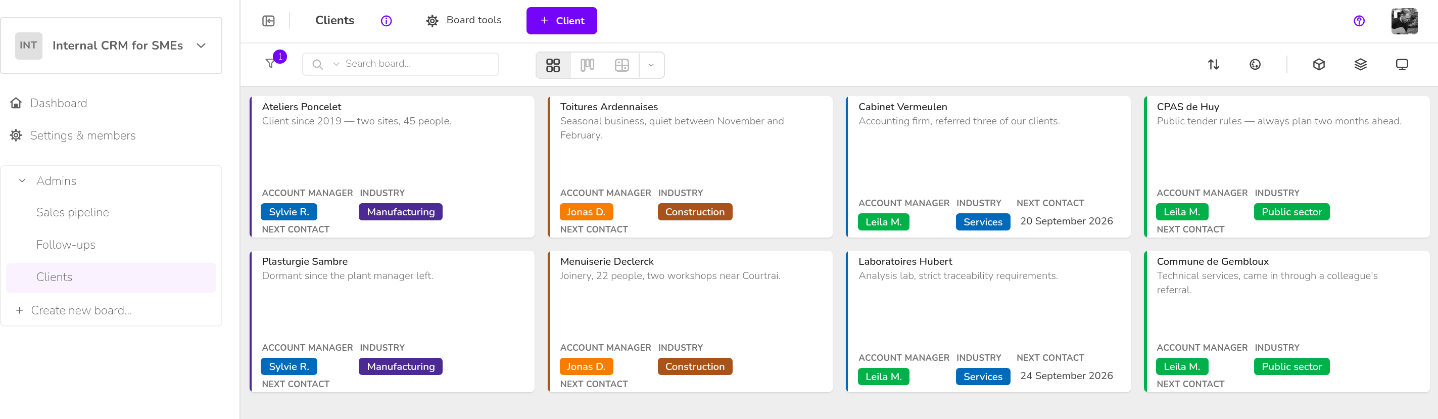 Internal CRM for SMEs — Clients