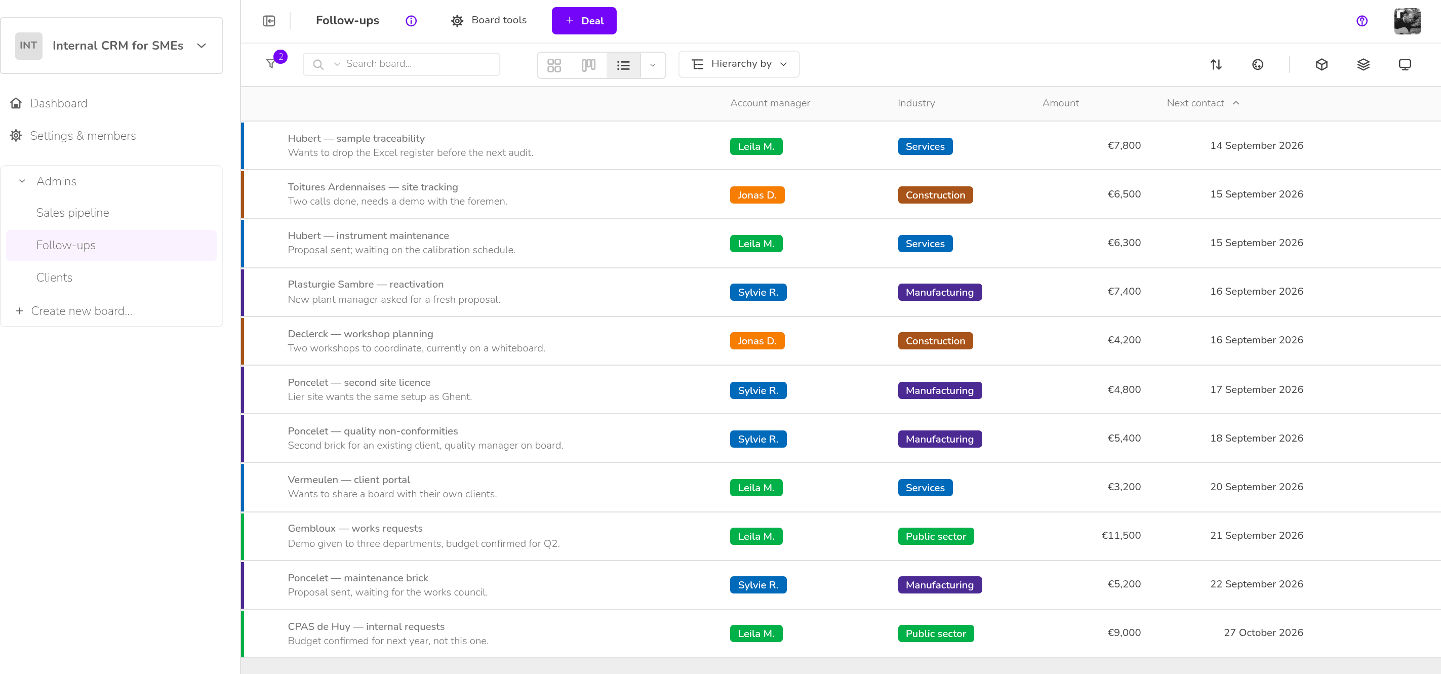 Internal CRM for SMEs — Follow-ups