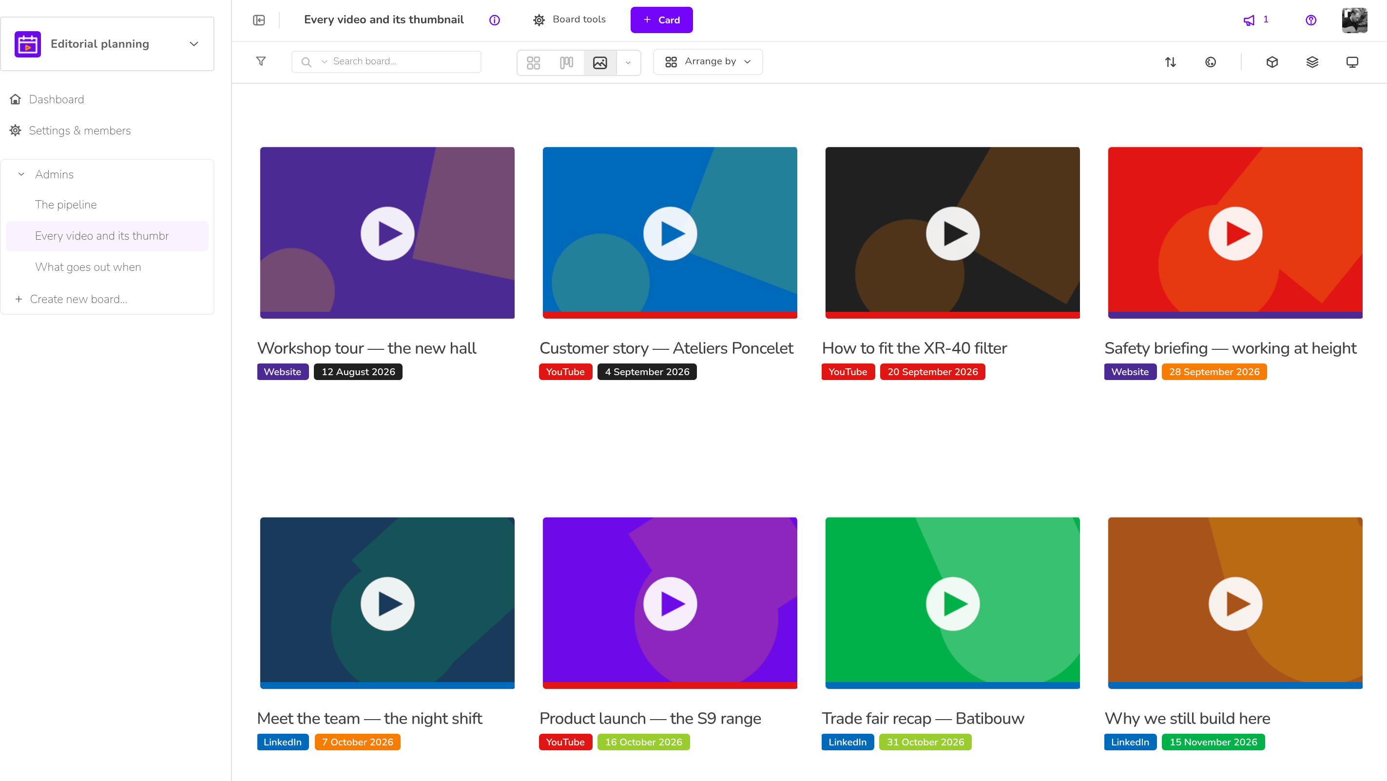 Editorial planning — Every video and its thumbnail