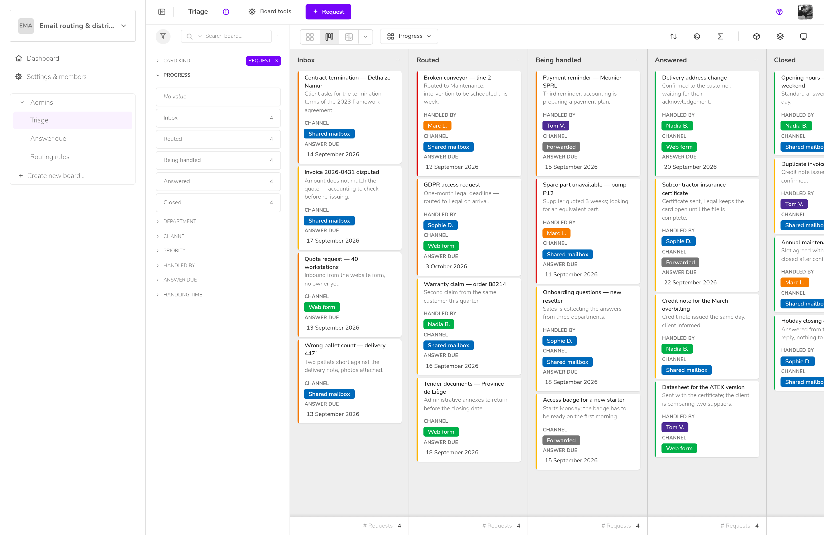 Klaro Cards — Email routing & distribution