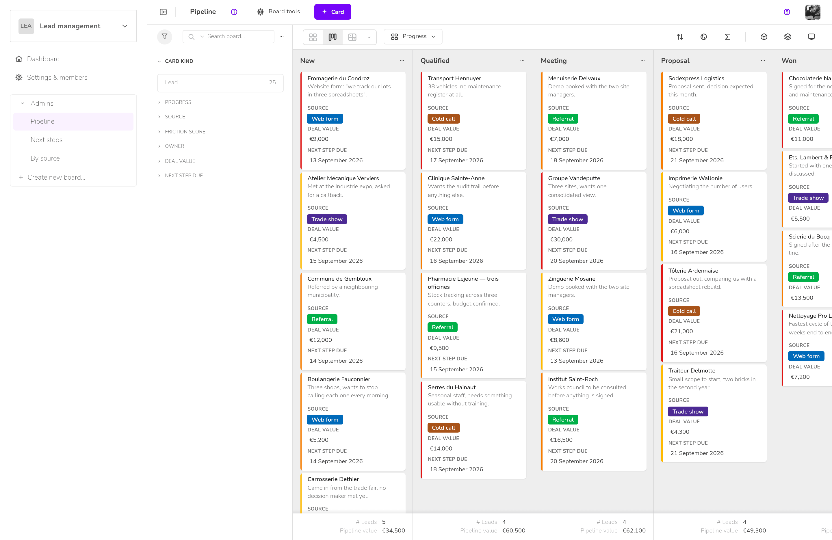 Klaro Cards — Lead management
