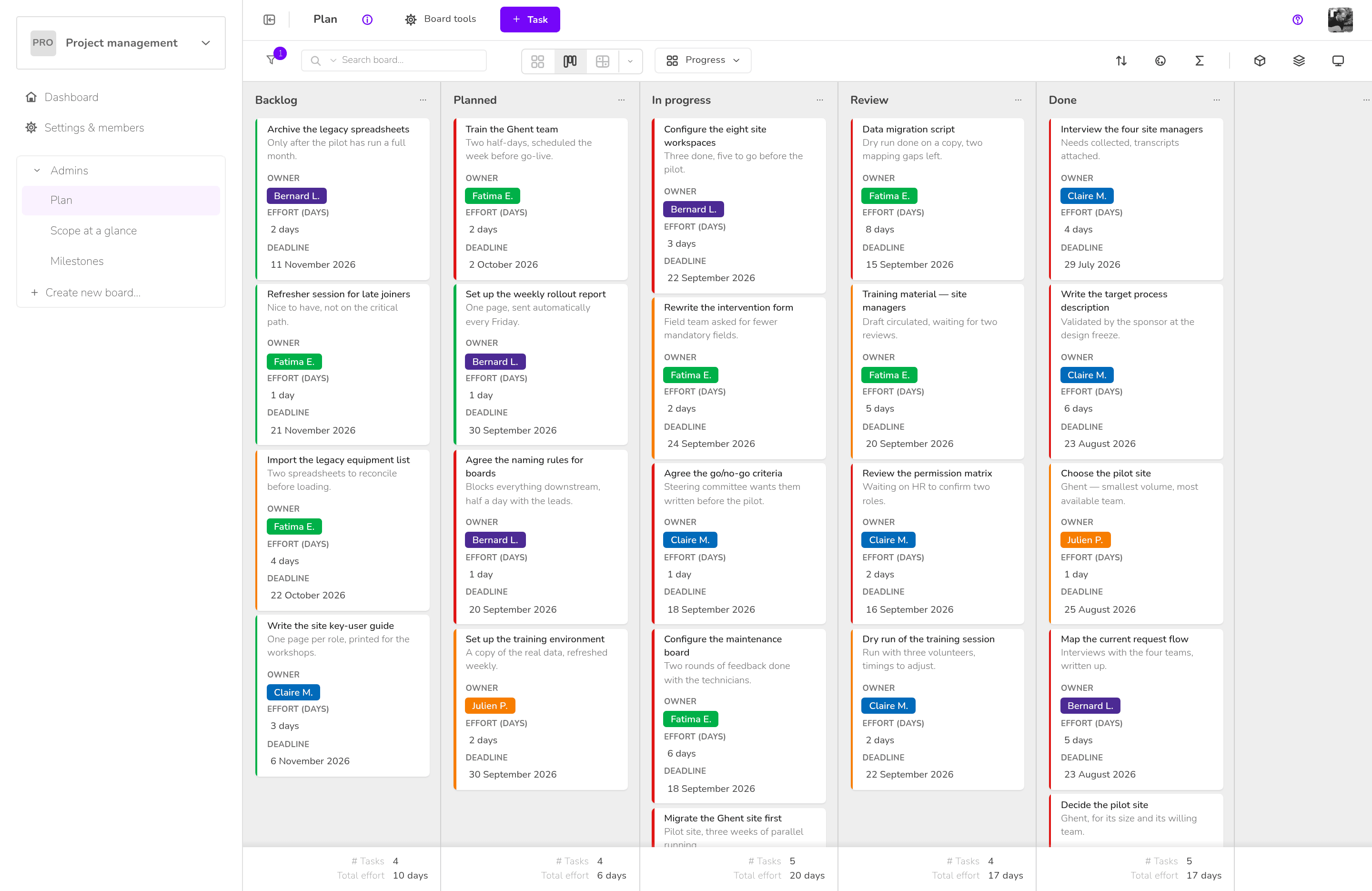 Klaro Cards — Project and priority management