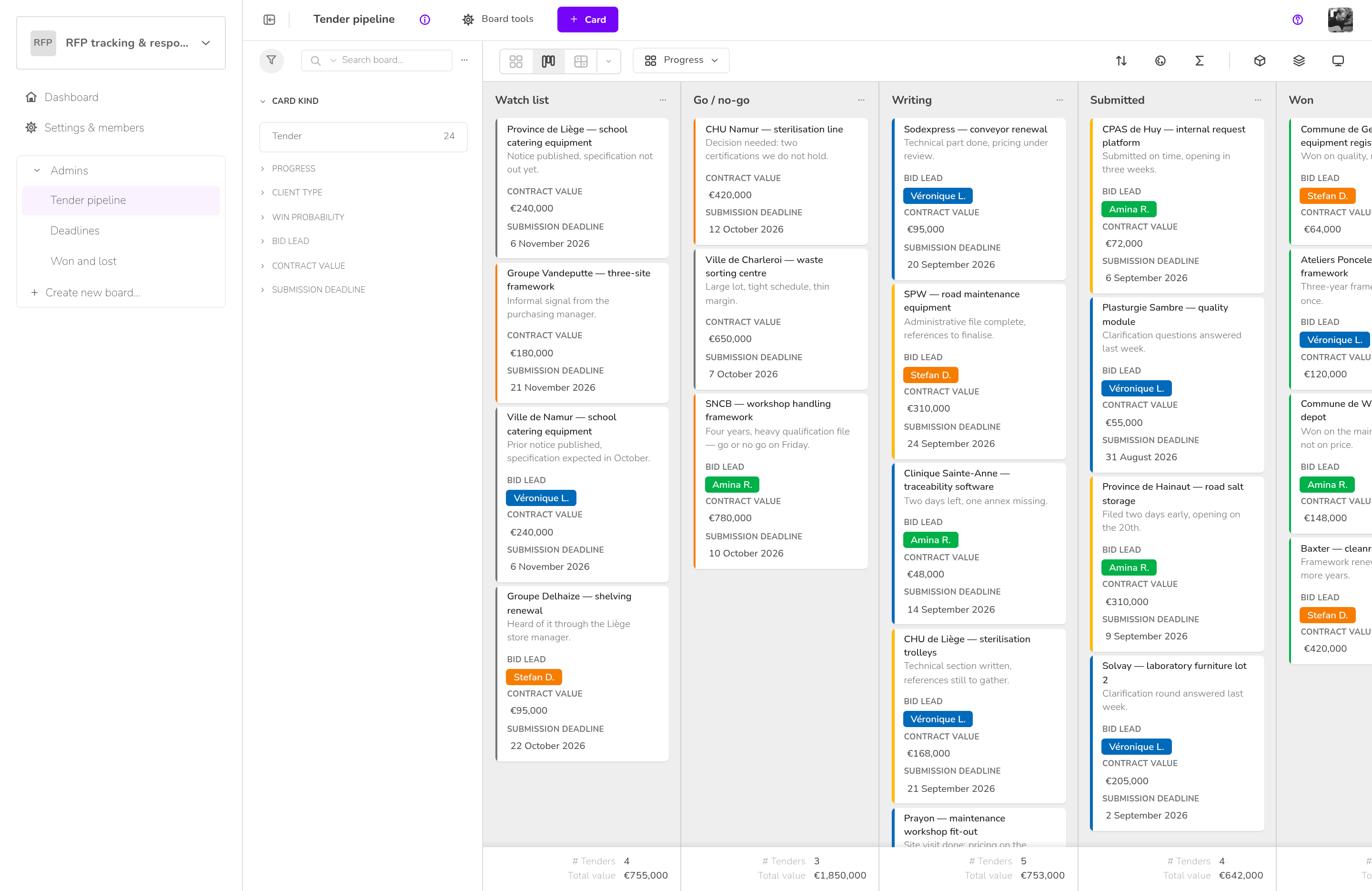 Klaro Cards — RFP tracking & responses