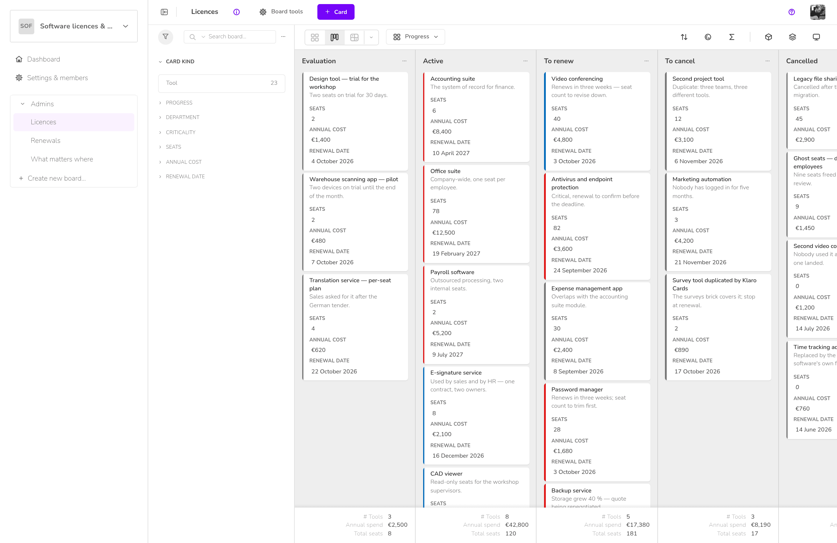 Klaro Cards — Software licences & access