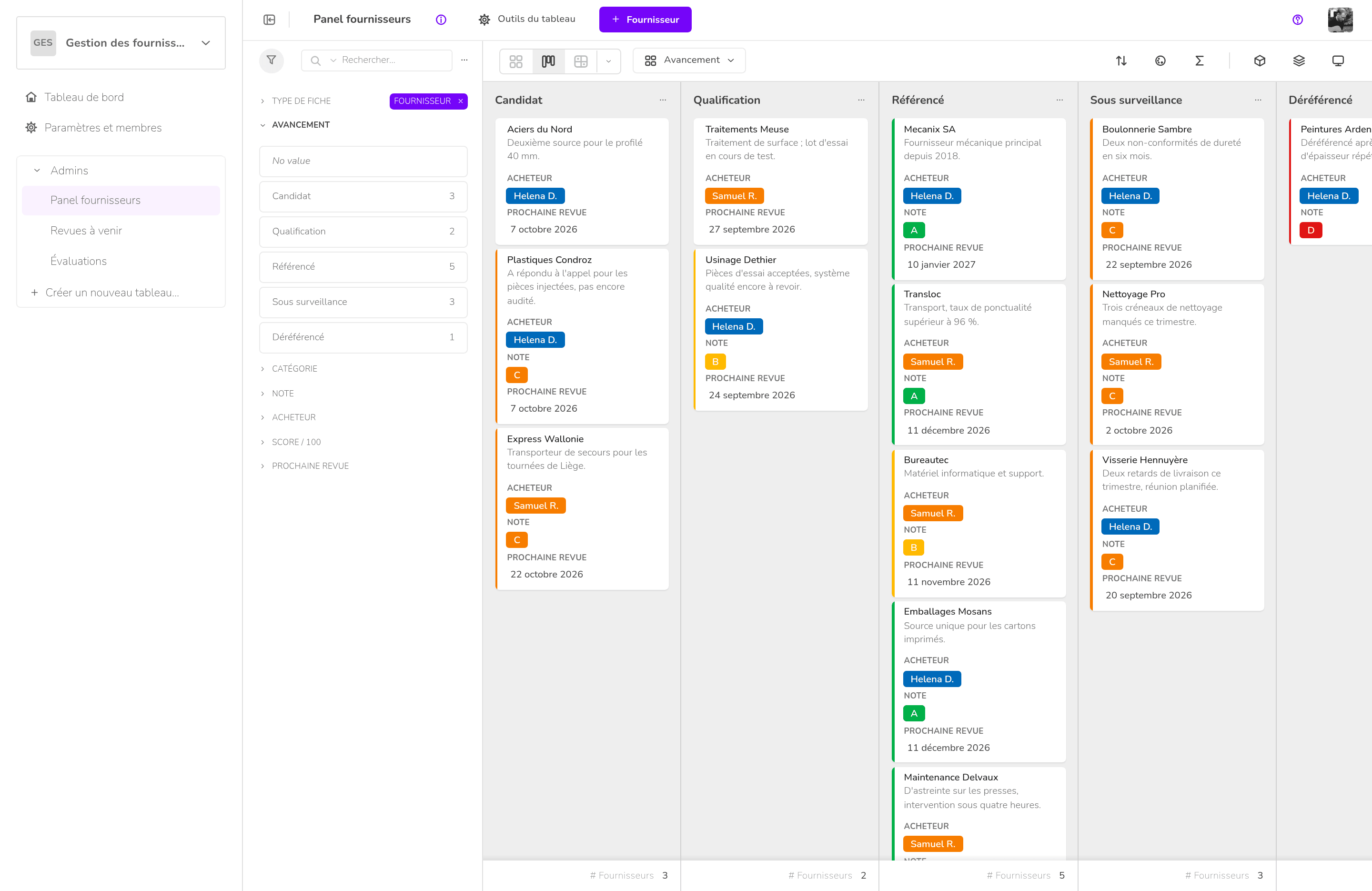 Klaro Cards — Gestion des fournisseurs