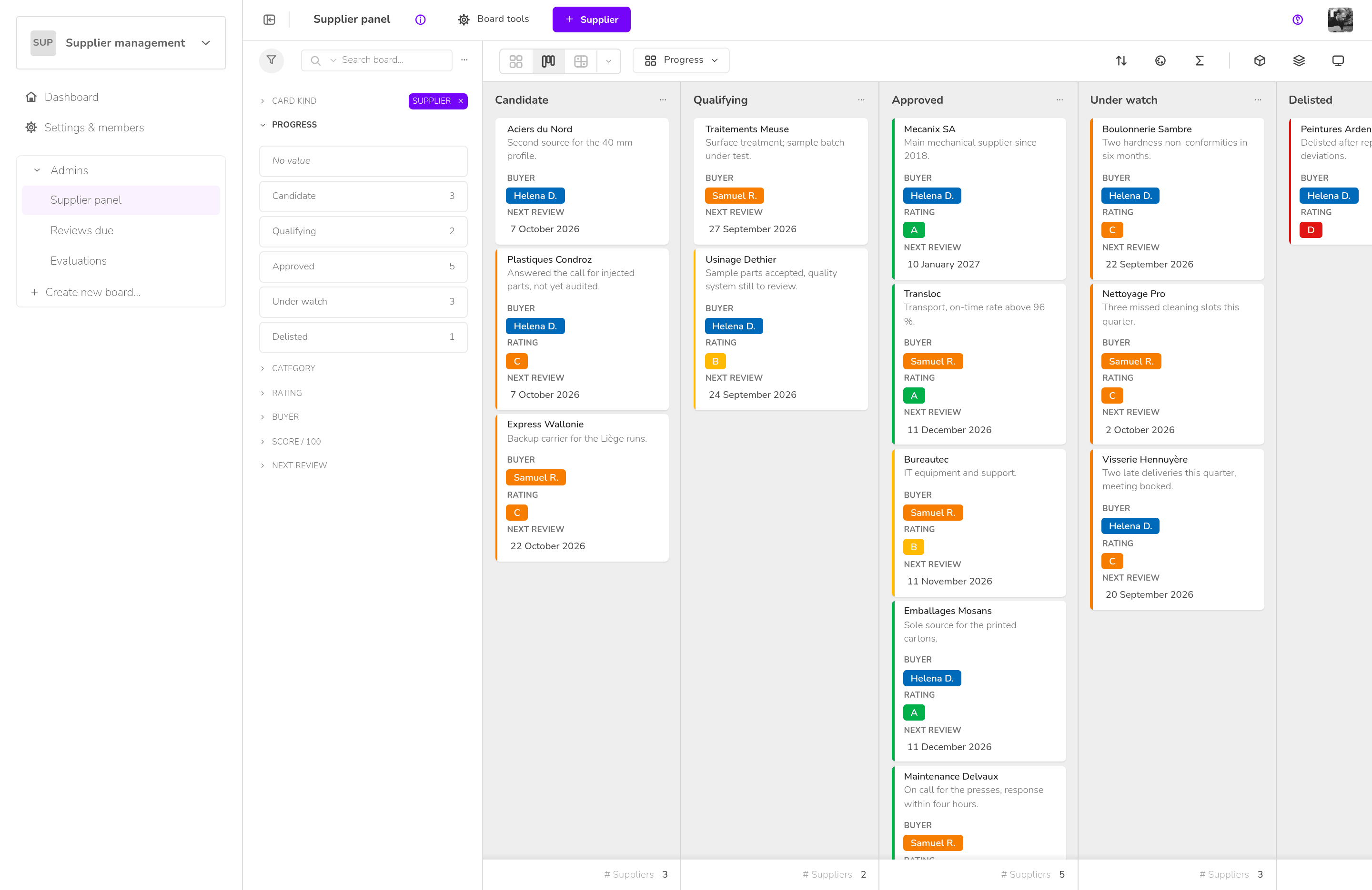 Klaro Cards — Supplier management